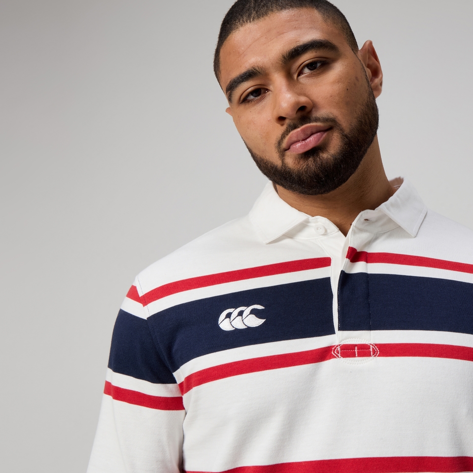 MENS ENGINEERED STRIPE RUGBY JERSEY BLUE