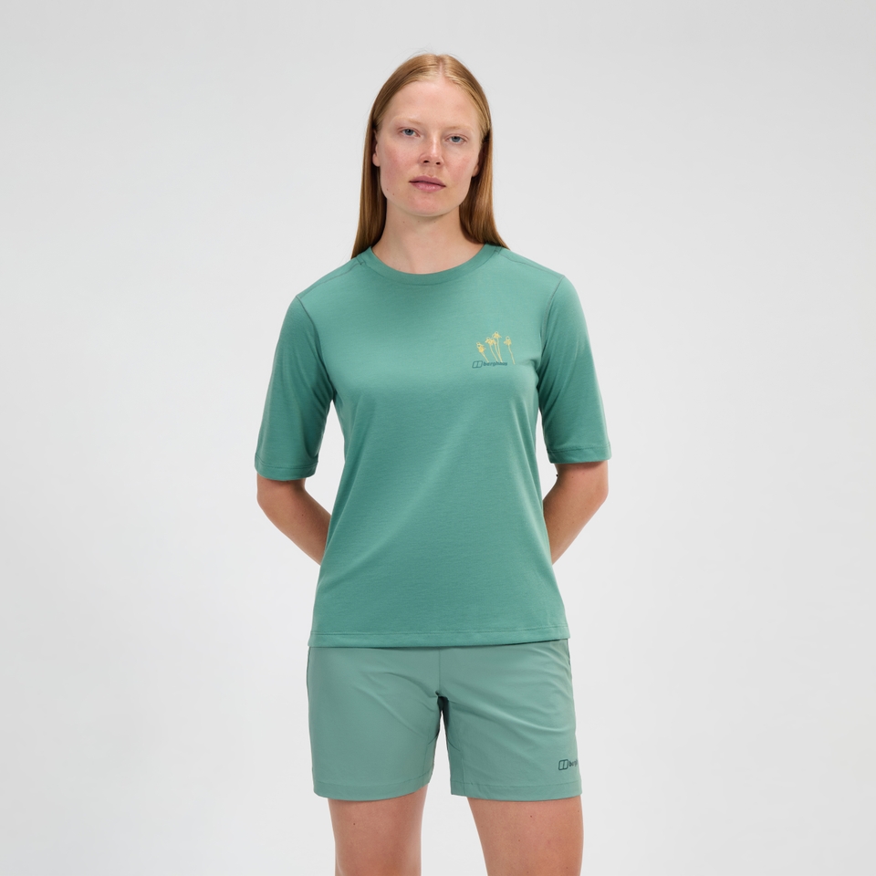 Coneflower Kurzarm Shirt für Damen - Grün