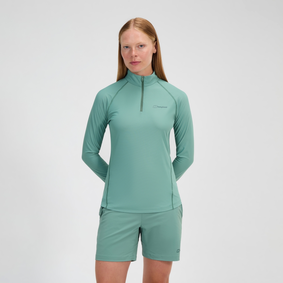 24/7 Long Sleeve Half Zip Tech T-Shirt für Damen - Grün