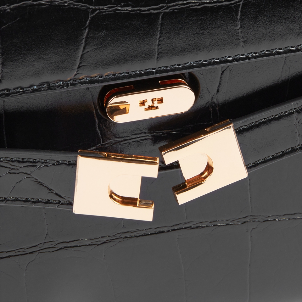 Tory Burch Lee Radziwill Croc Embossed Leather Shoulder Bag