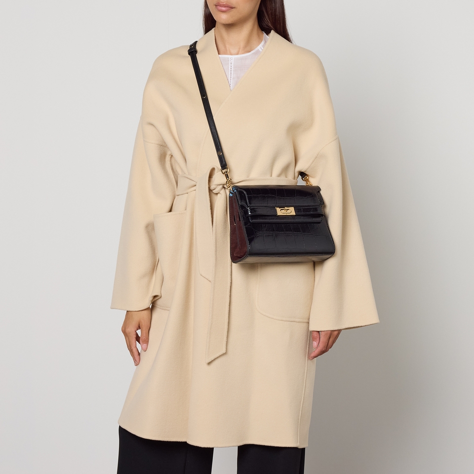 Tory Burch Lee Radziwill Croc Embossed Leather Shoulder Bag