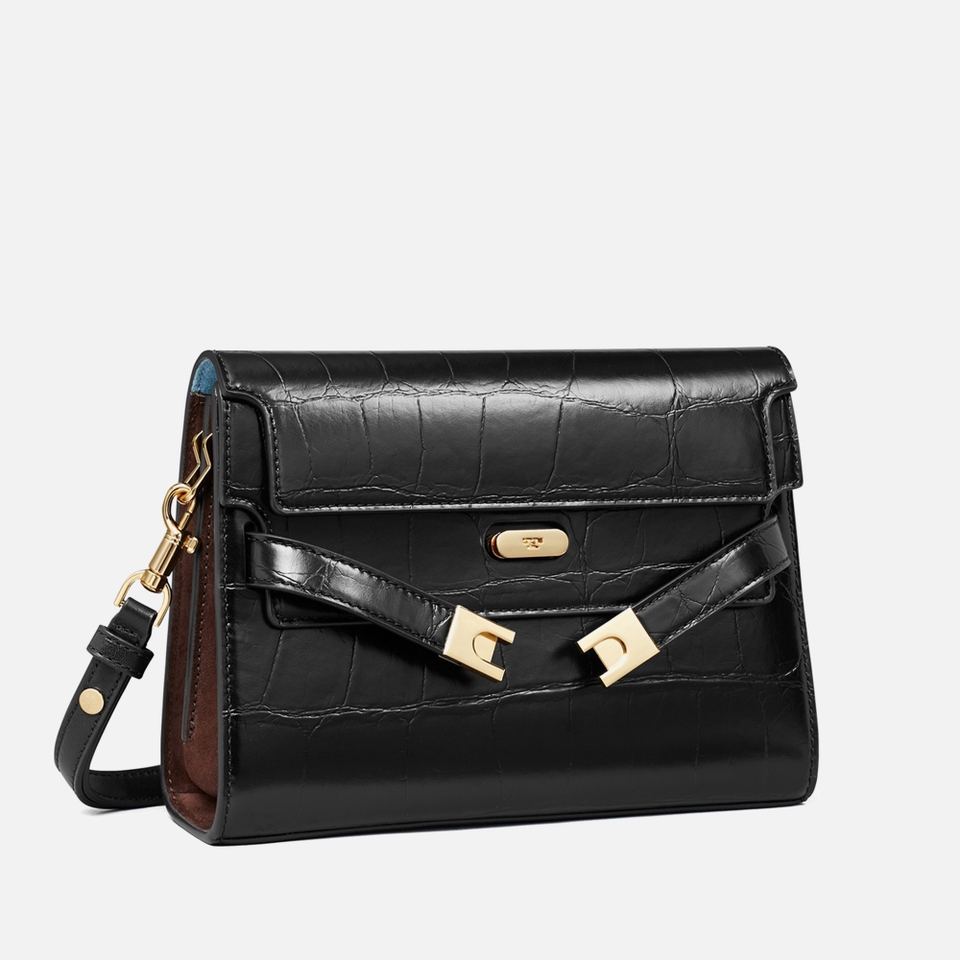 Tory Burch Lee Radziwill Croc Embossed Leather Shoulder Bag