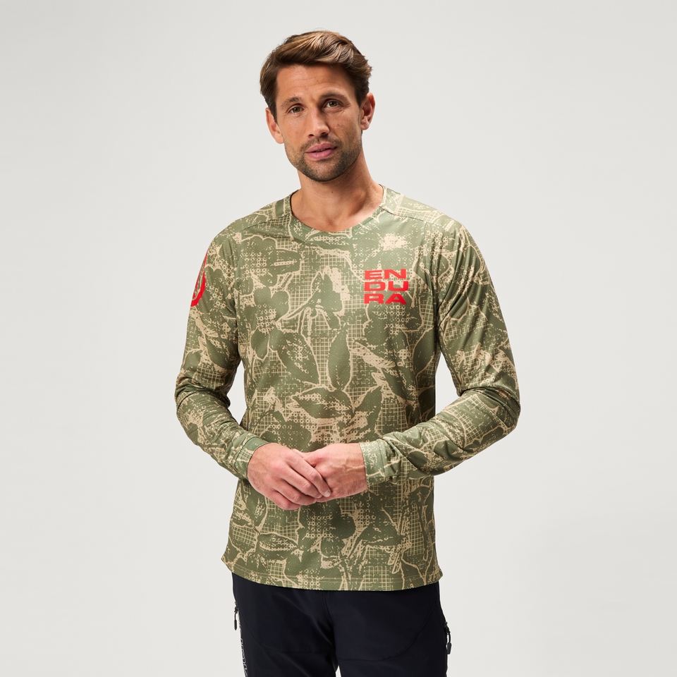 Men's GRID FLORAL LTD Printed L/S Tee - Tweed Green