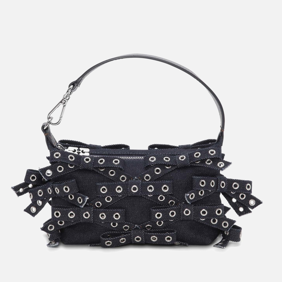 Ganni Butterfly Small Bow Eyelet Denim Pouch