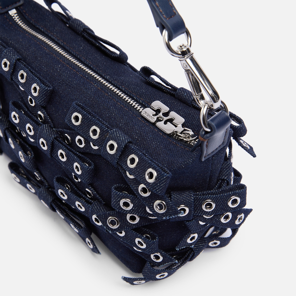 Ganni Butterfly Small Bow Eyelet Denim Pouch