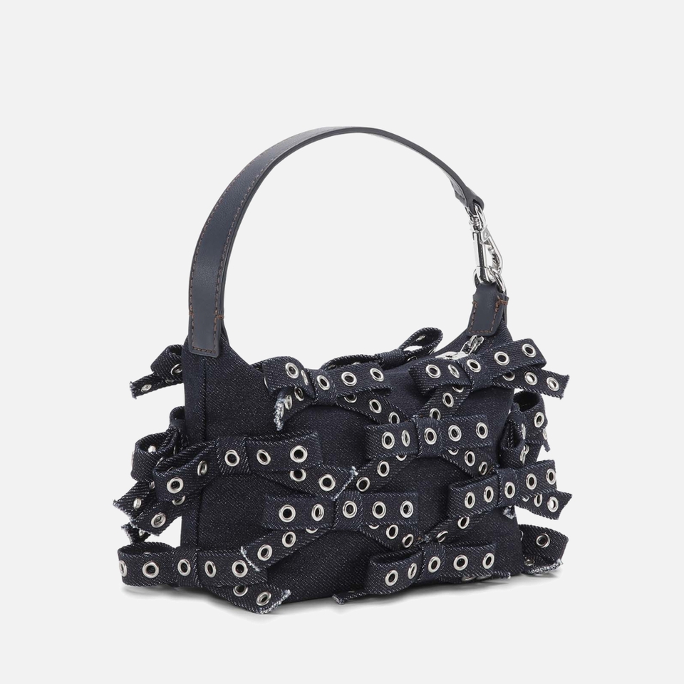 Ganni Butterfly Small Bow Eyelet Denim Pouch