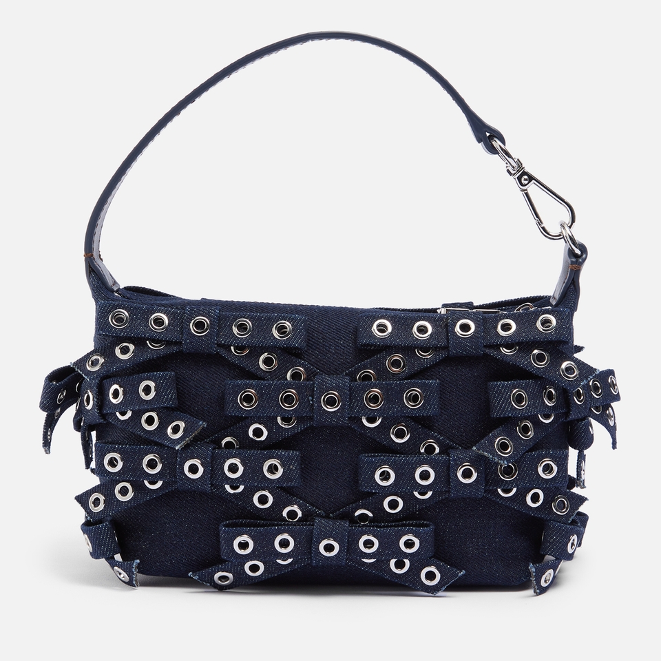 Ganni Butterfly Small Bow Eyelet Denim Pouch
