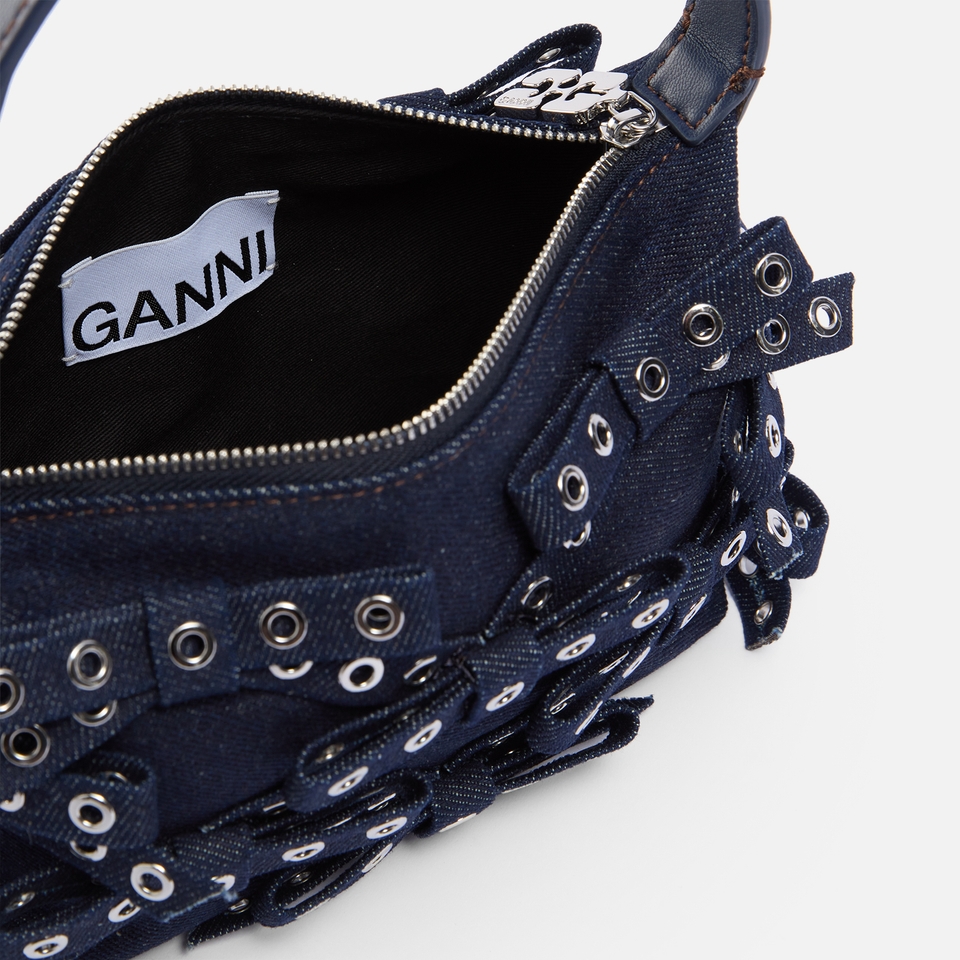 Ganni Butterfly Small Bow Eyelet Denim Pouch