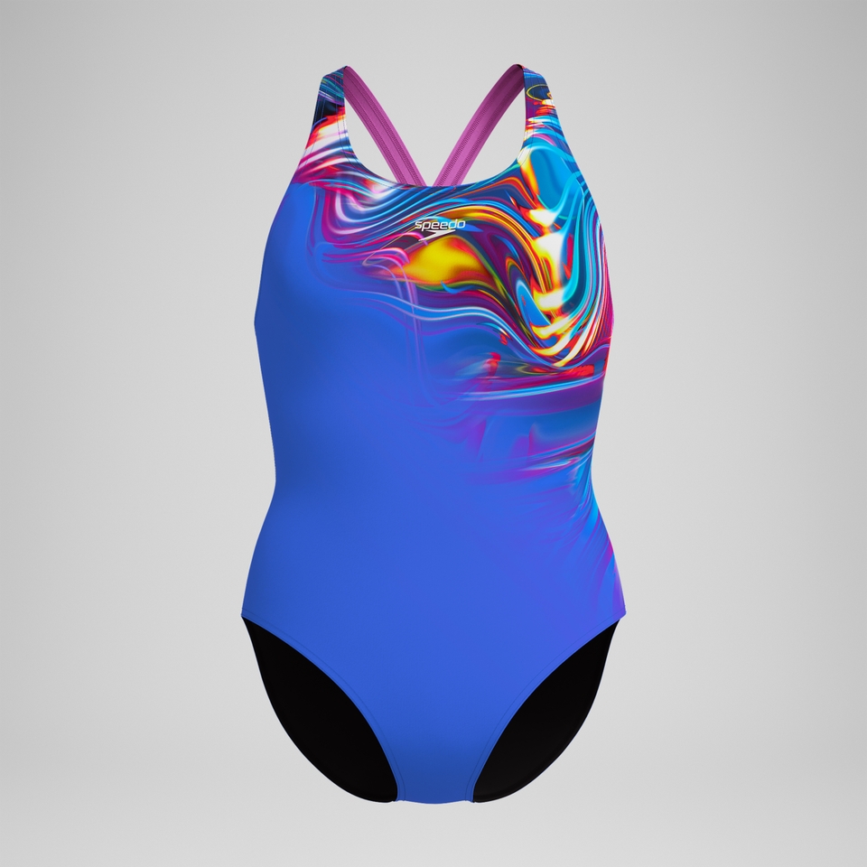 Women's Club Training Placement Powerback Swimsuit Blue/Pink
