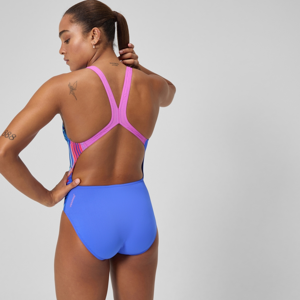 Women's Club Training Placement Powerback Swimsuit Blue/Pink