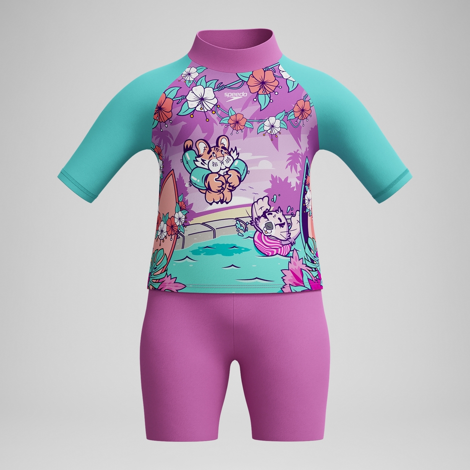 Schwimmlern-Sonnenschutz-Top & Shorts Pink für Kleinkinder (Mädchen)