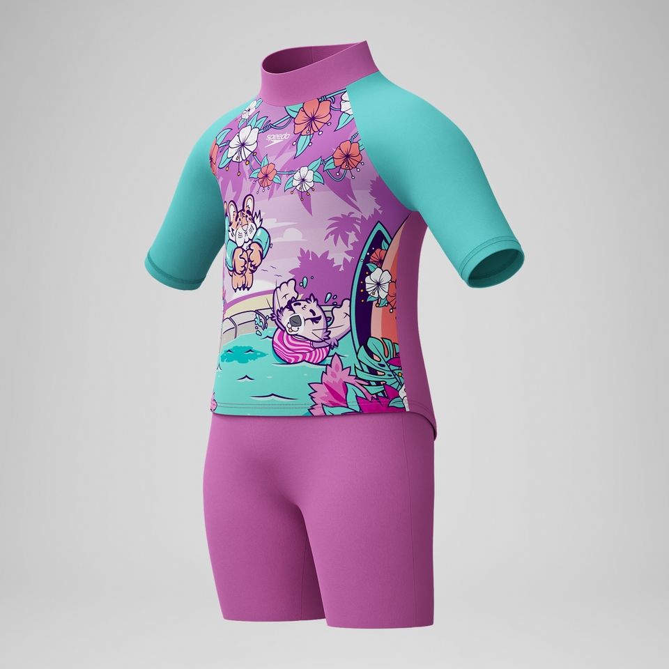 Schwimmlern-Sonnenschutz-Top & Shorts Pink für Kleinkinder (Mädchen)