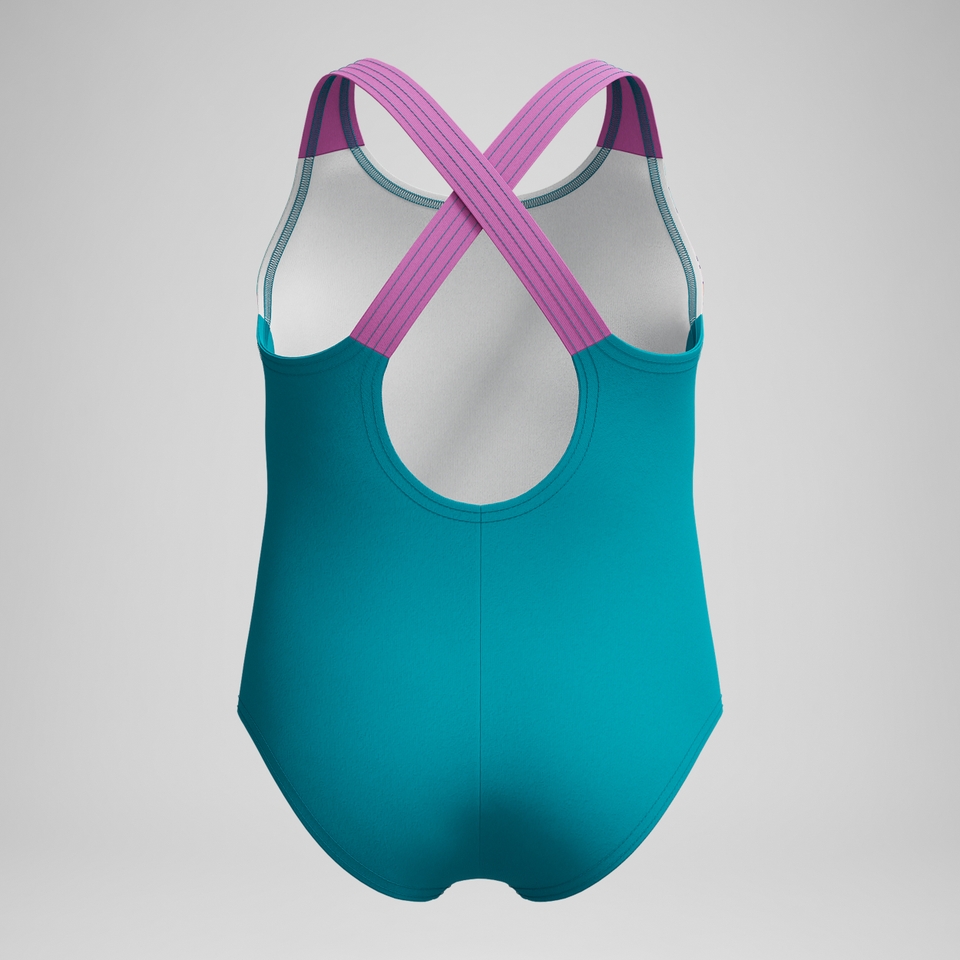 Bedruckter Schwimmlern-Crossback-Badeanzug Grün für Kleinkinder (Mädchen)