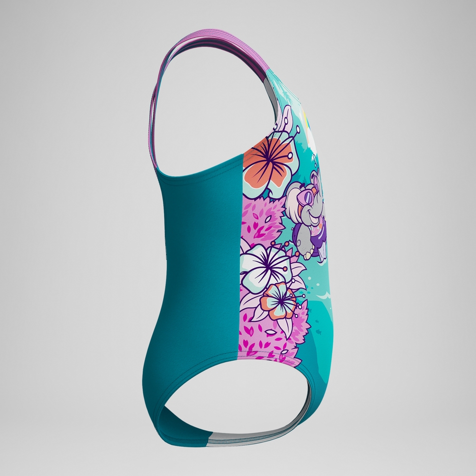 Bedruckter Schwimmlern-Crossback-Badeanzug Grün für Kleinkinder (Mädchen)