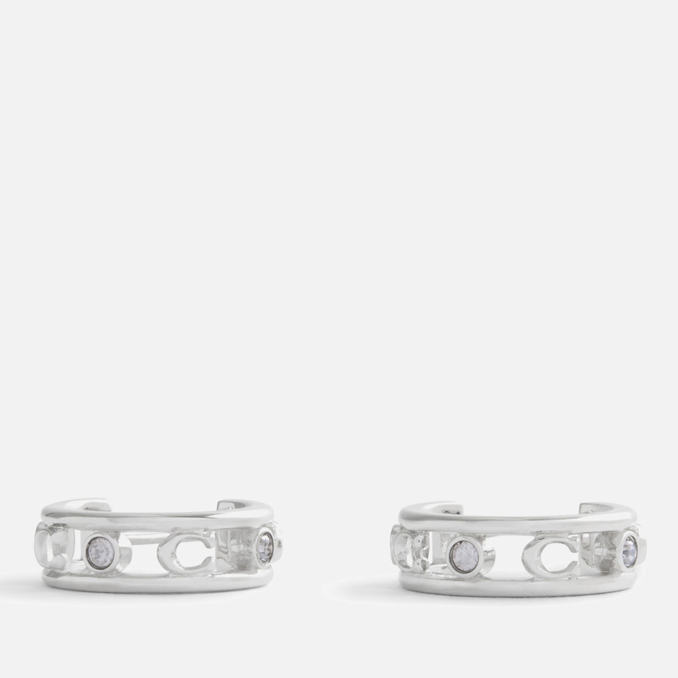 Coach Signature C Silver-Tone Open Hoop Earrings