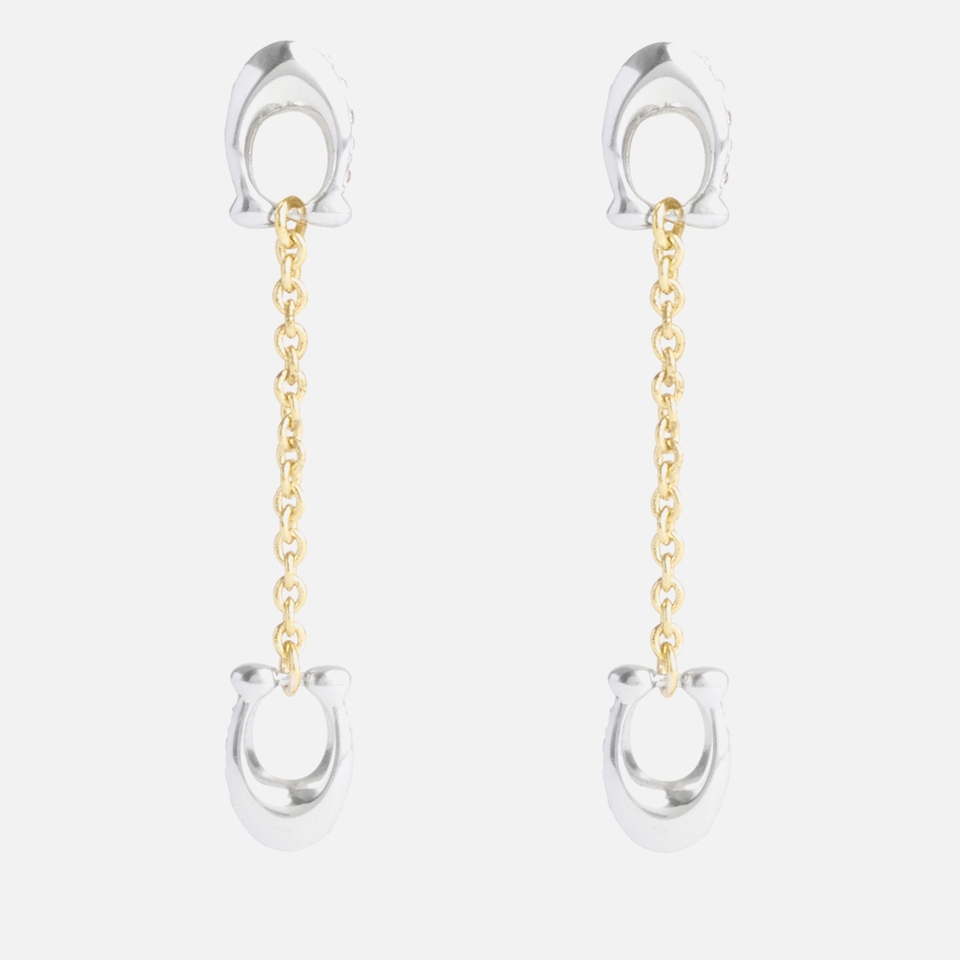 Coach Signature Pavé C Linear Silver & Gold-Tone Earrings