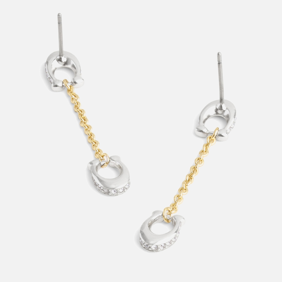 Coach Signature Pavé C Linear Silver & Gold-Tone Earrings