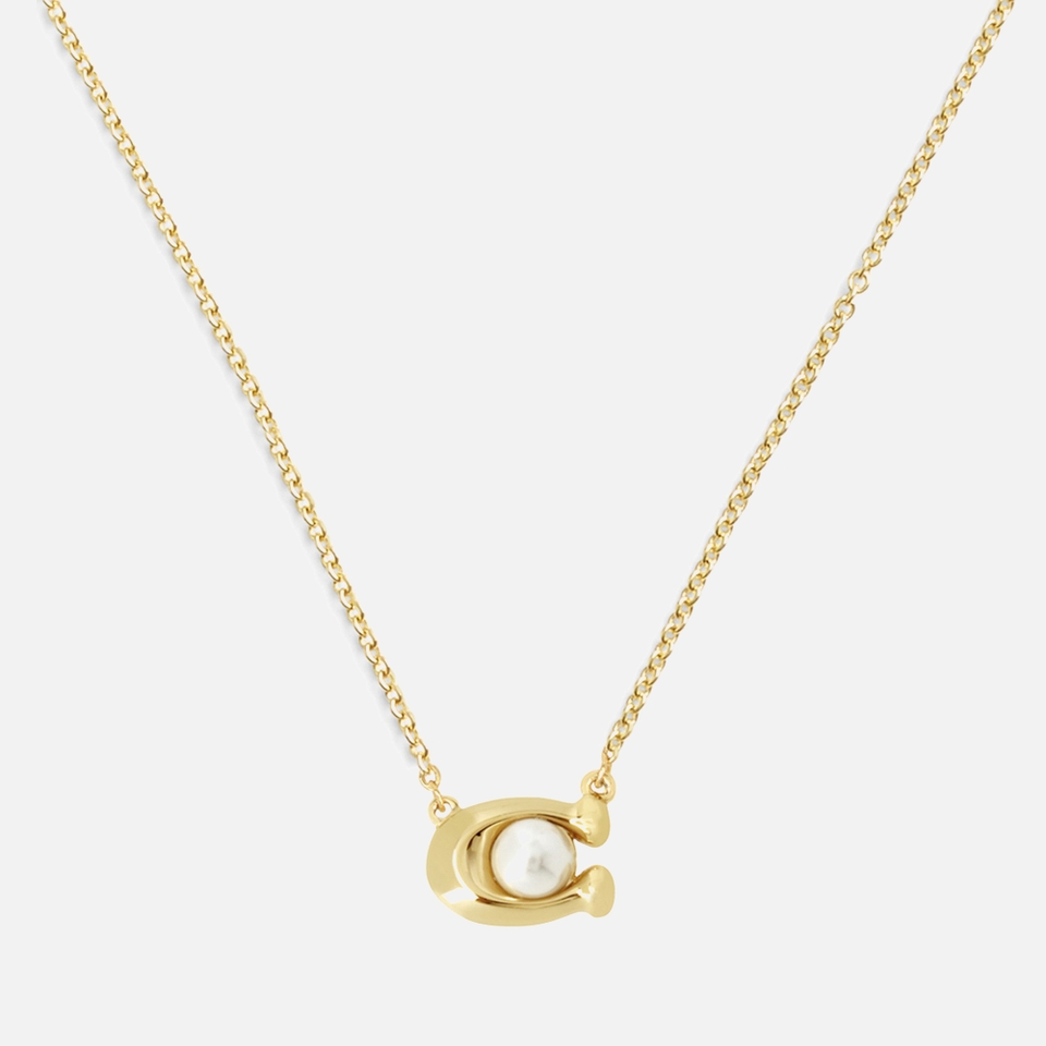 Coach Earrings & Necklace C Gold-Tone Faux Pearl Set