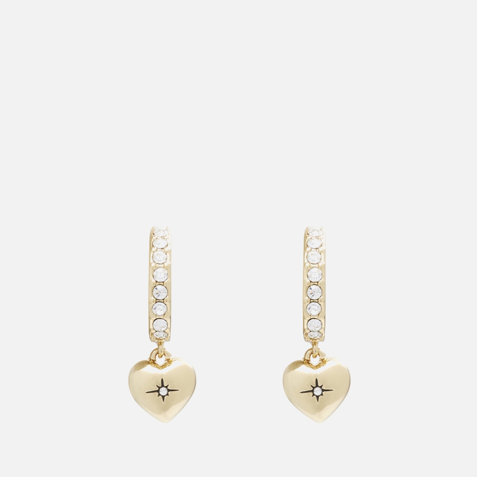 Coach Heart Pavé Gold-Tone Huggie Earrings