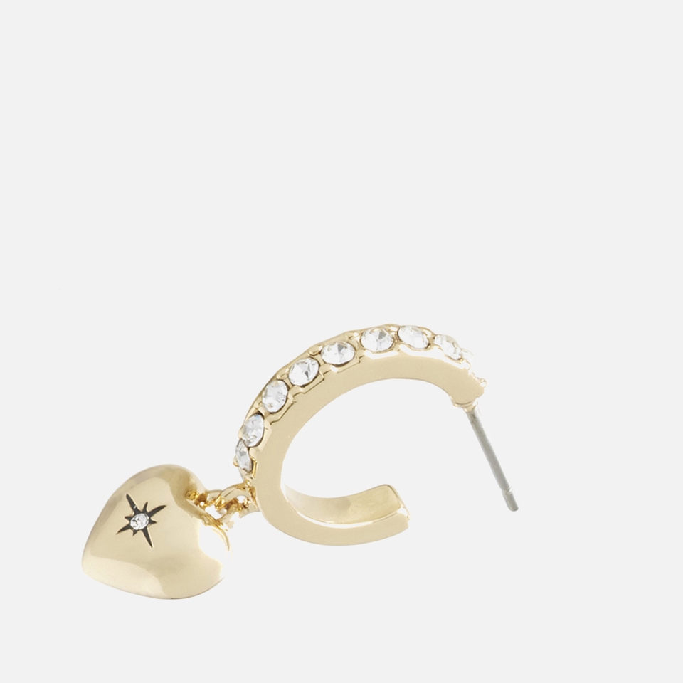 Coach Heart Pavé Gold-Tone Huggie Earrings