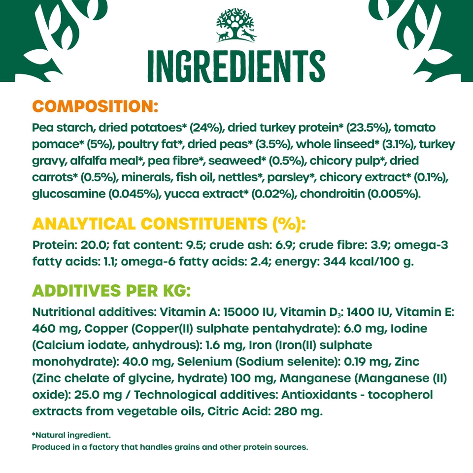 Adult Turkey & Veg Grain Free Dry Dog Food 1.5kg