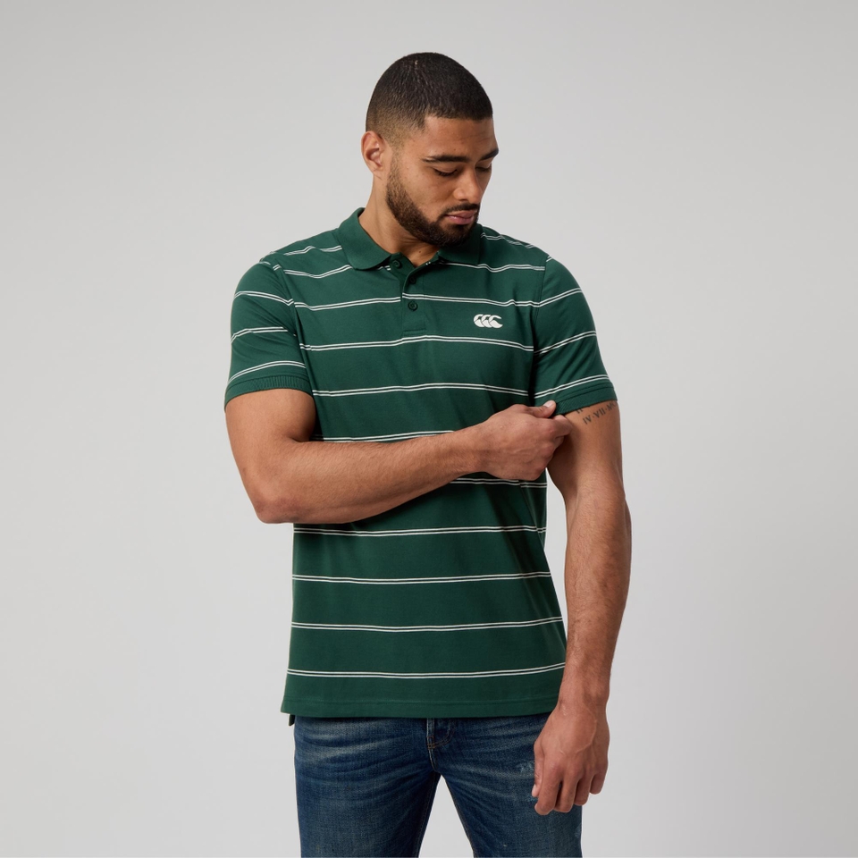 MENS YARN DYE STRIPE POLO GREEN