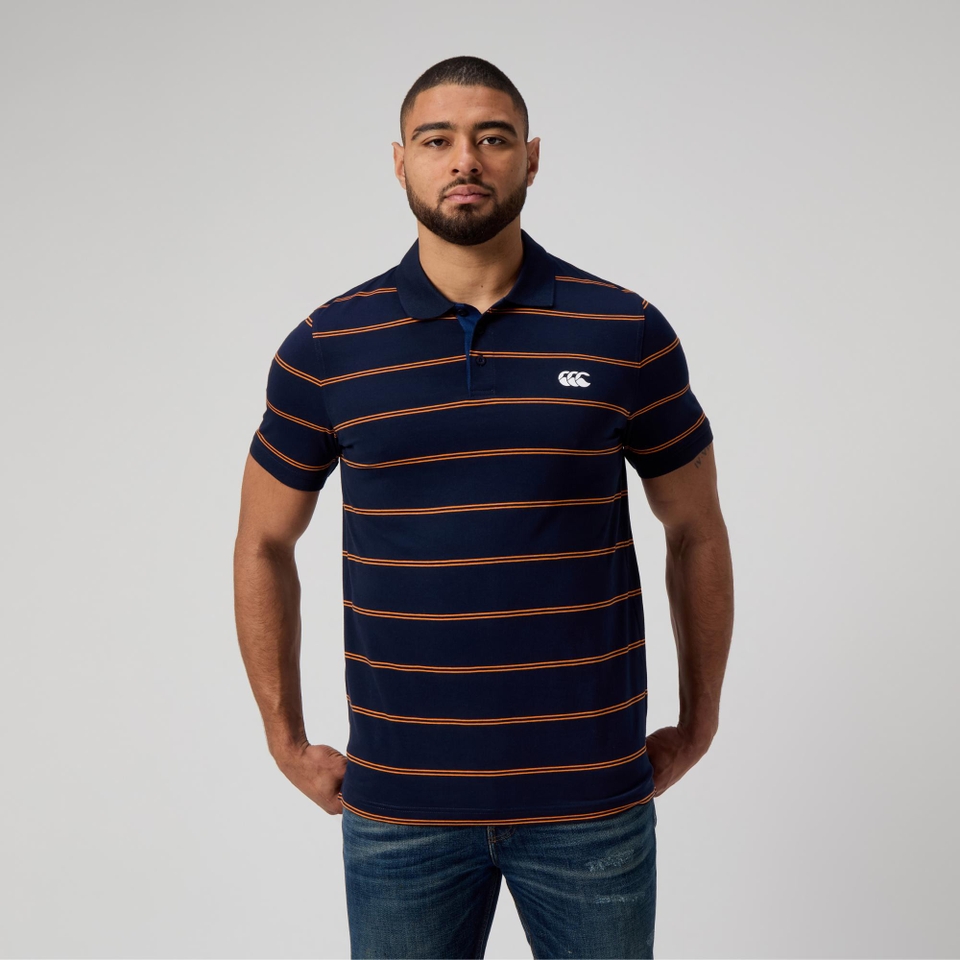 MENS YARN DYE STRIPE POLO NAVY