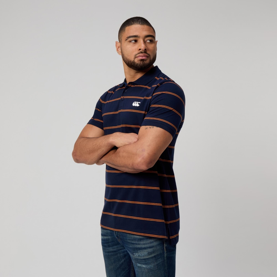MENS YARN DYE STRIPE POLO NAVY