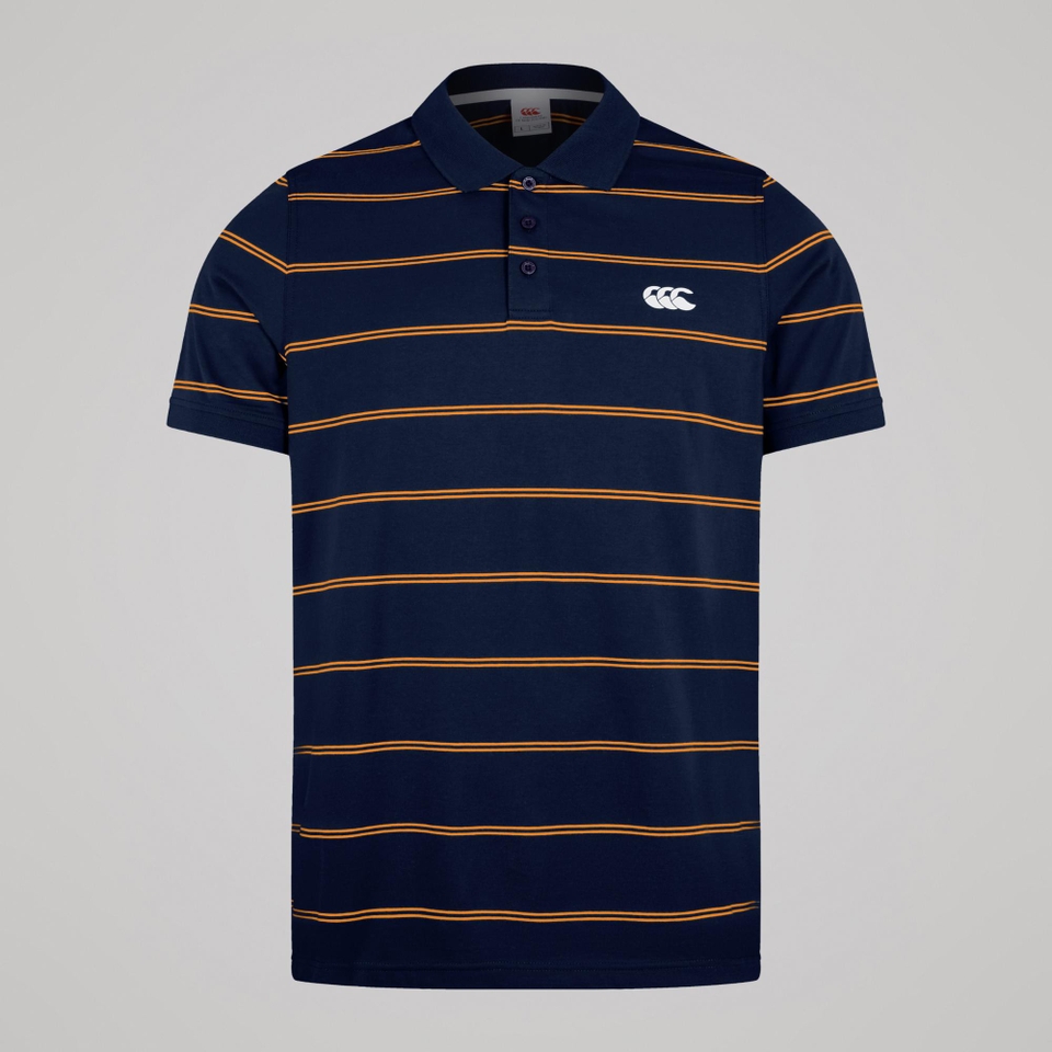 MENS YARN DYE STRIPE POLO NAVY