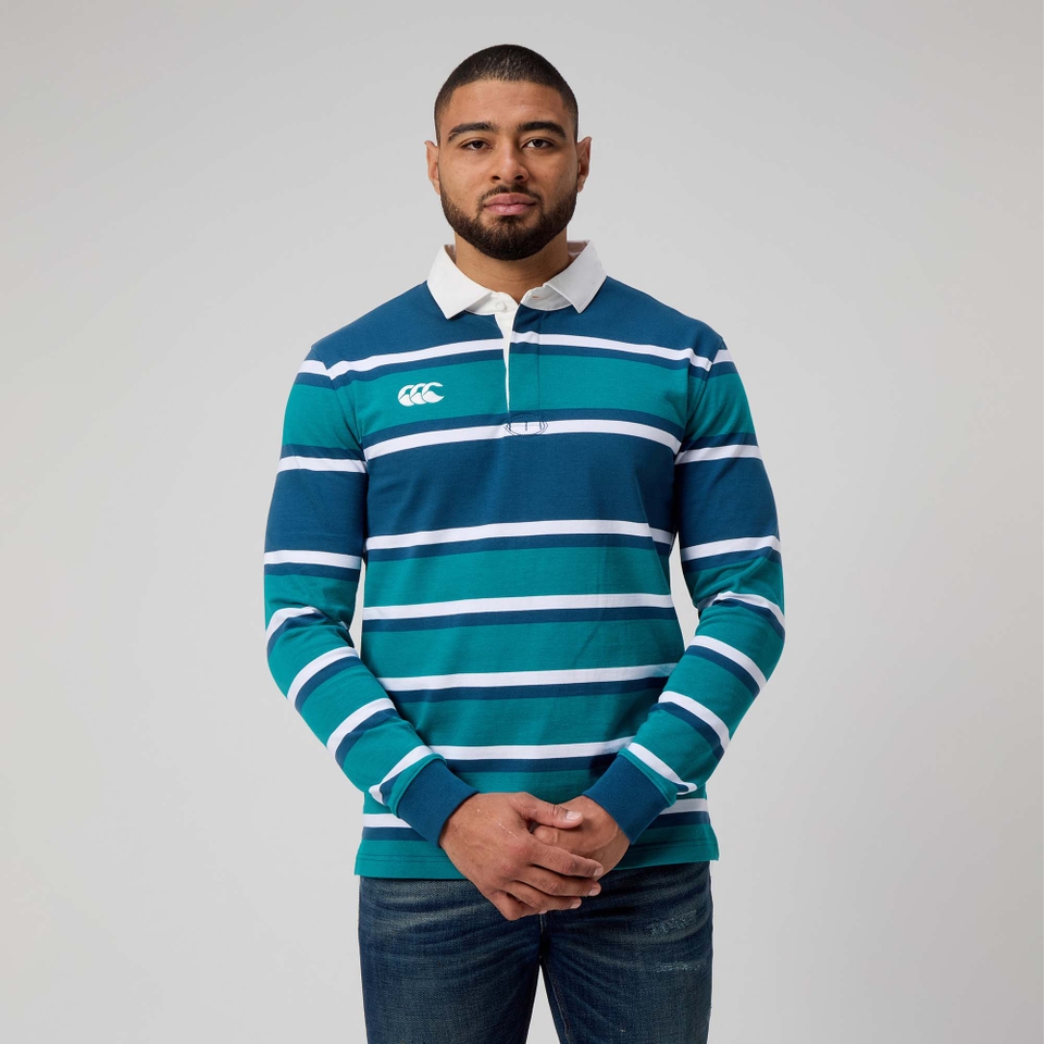 MENS ENGINEERED STRIPE RUGBY BLUE