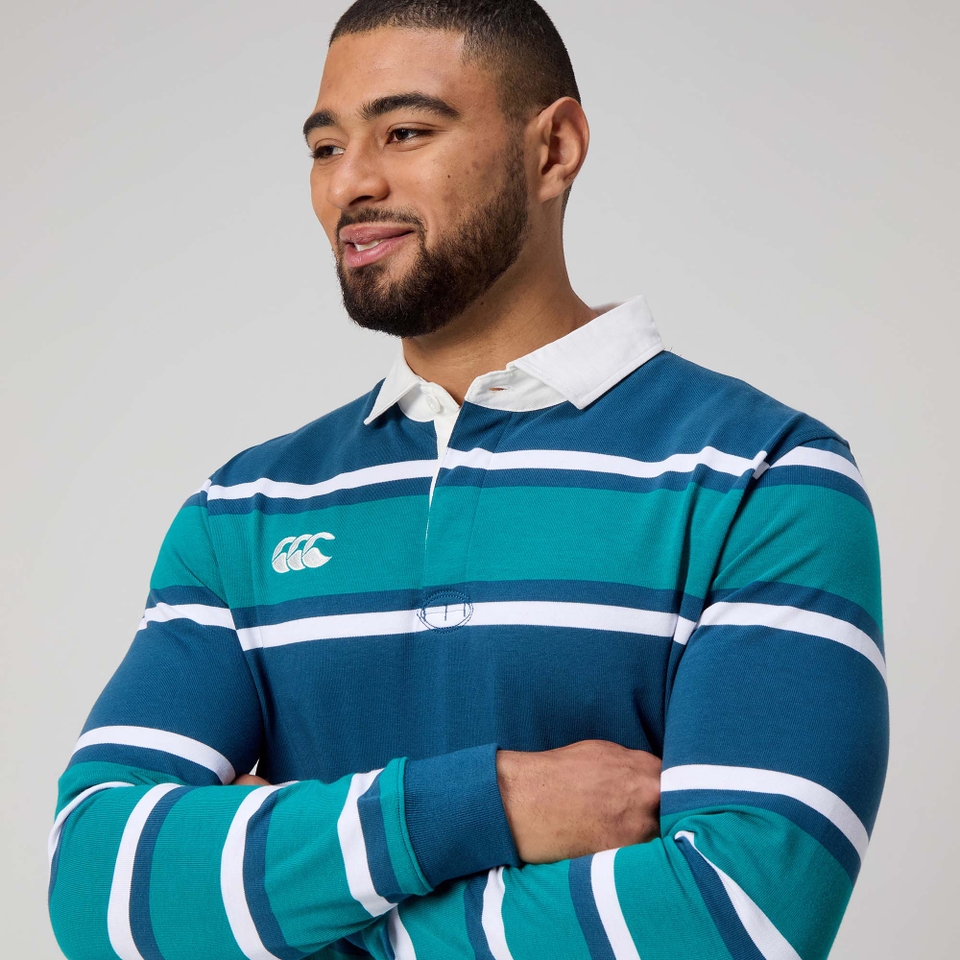 MENS ENGINEERED STRIPE RUGBY BLUE