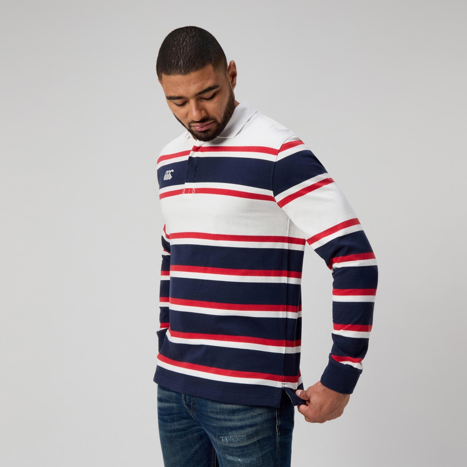 MENS ENGINEERED STRIPE RUGBY EGRET