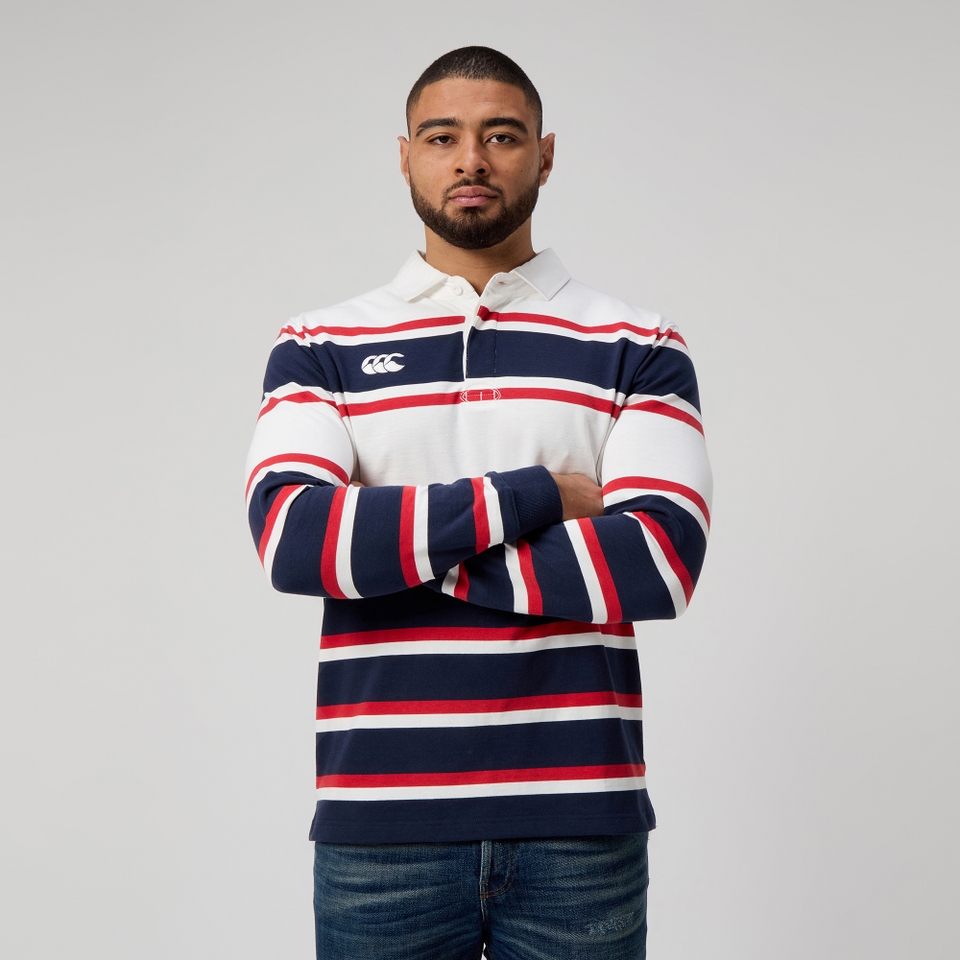 MENS ENGINEERED STRIPE RUGBY EGRET