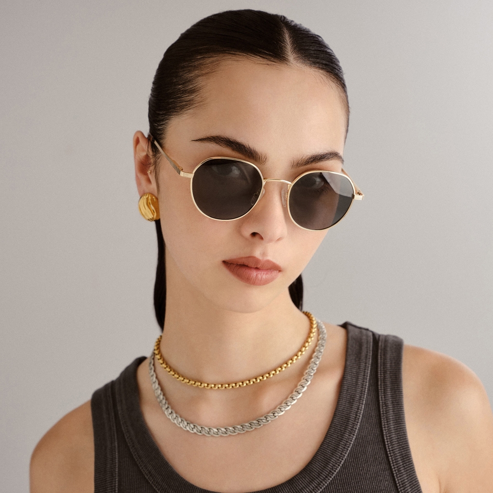 Le Specs Odyssey Gold-Tone Round-Frame Sunglasses