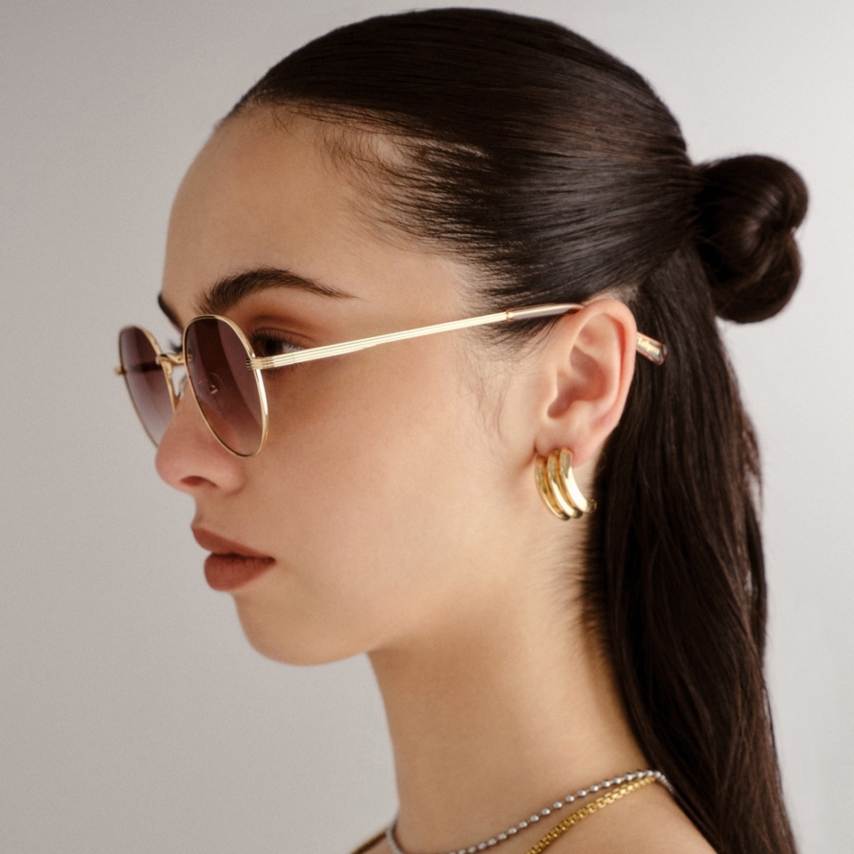 Le Specs Odyssey Gold-Tone Round-Frame Sunglasses