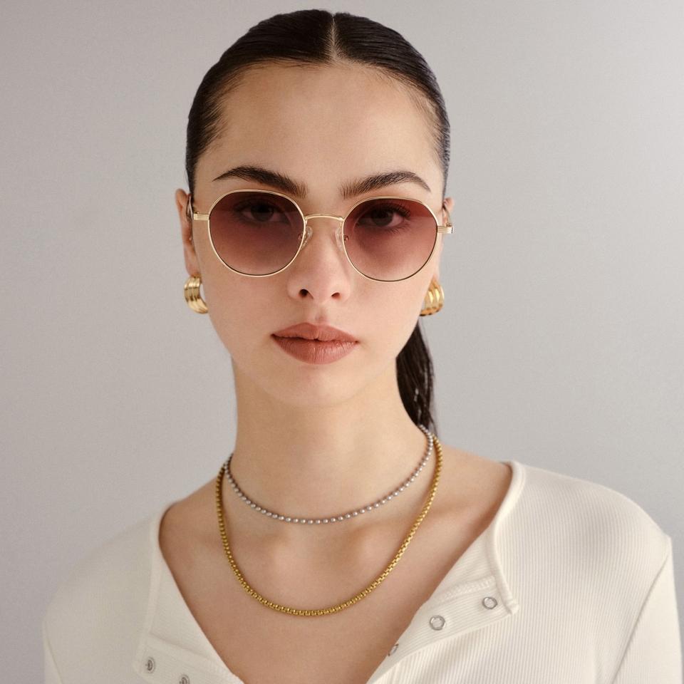 Le Specs Odyssey Gold-Tone Round-Frame Sunglasses