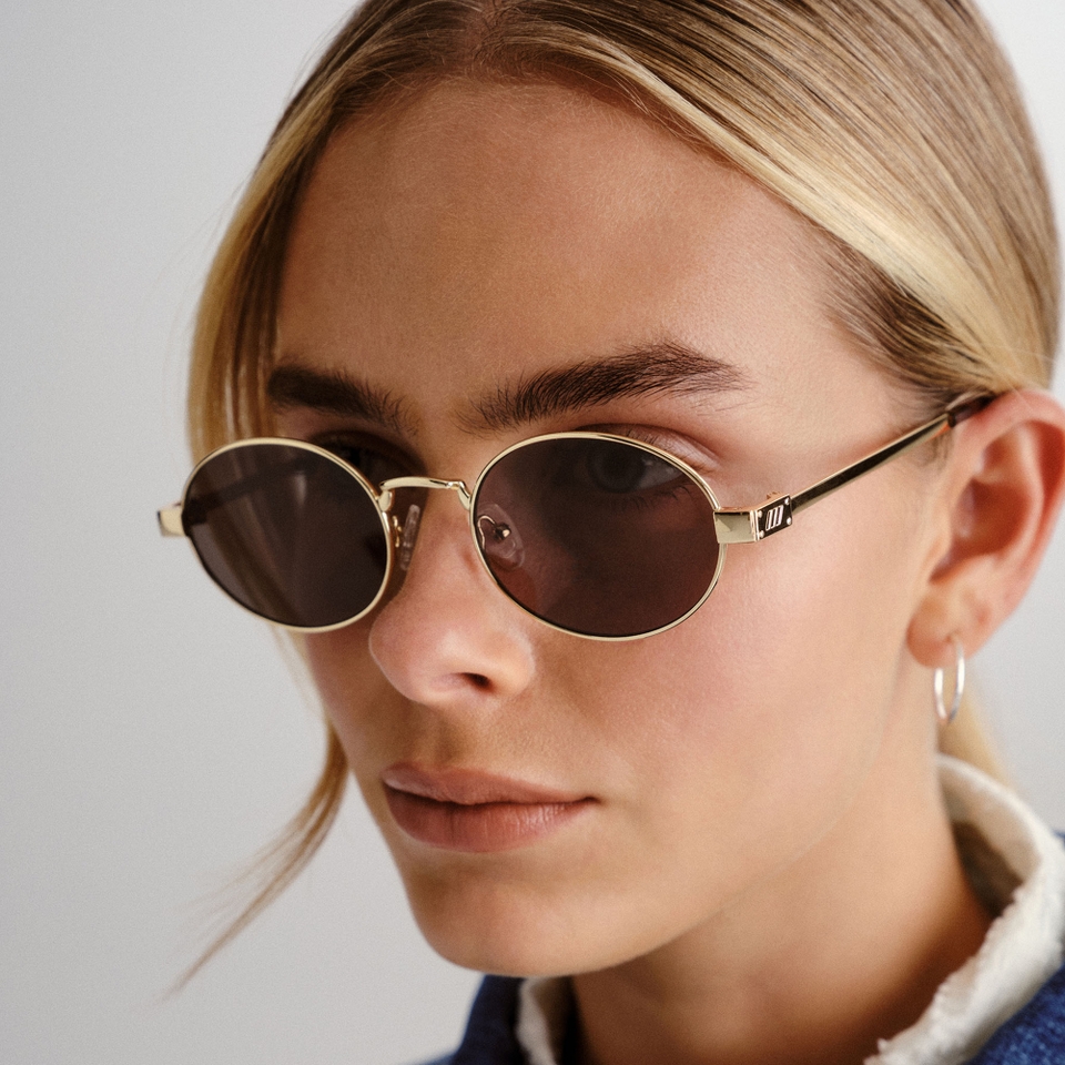 Le Specs Poseidon Deux Gold-Tone Oval-Frame Sunglasses