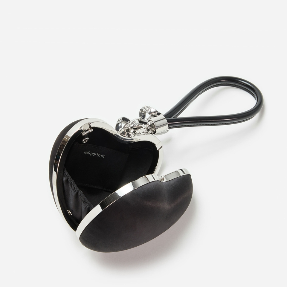 Self-Portrait Top Handle Satin Heart Clutch