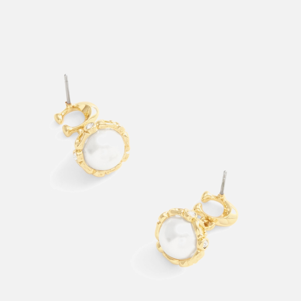 Coach Pearl Orb Gold-Tone Drop Earrings
