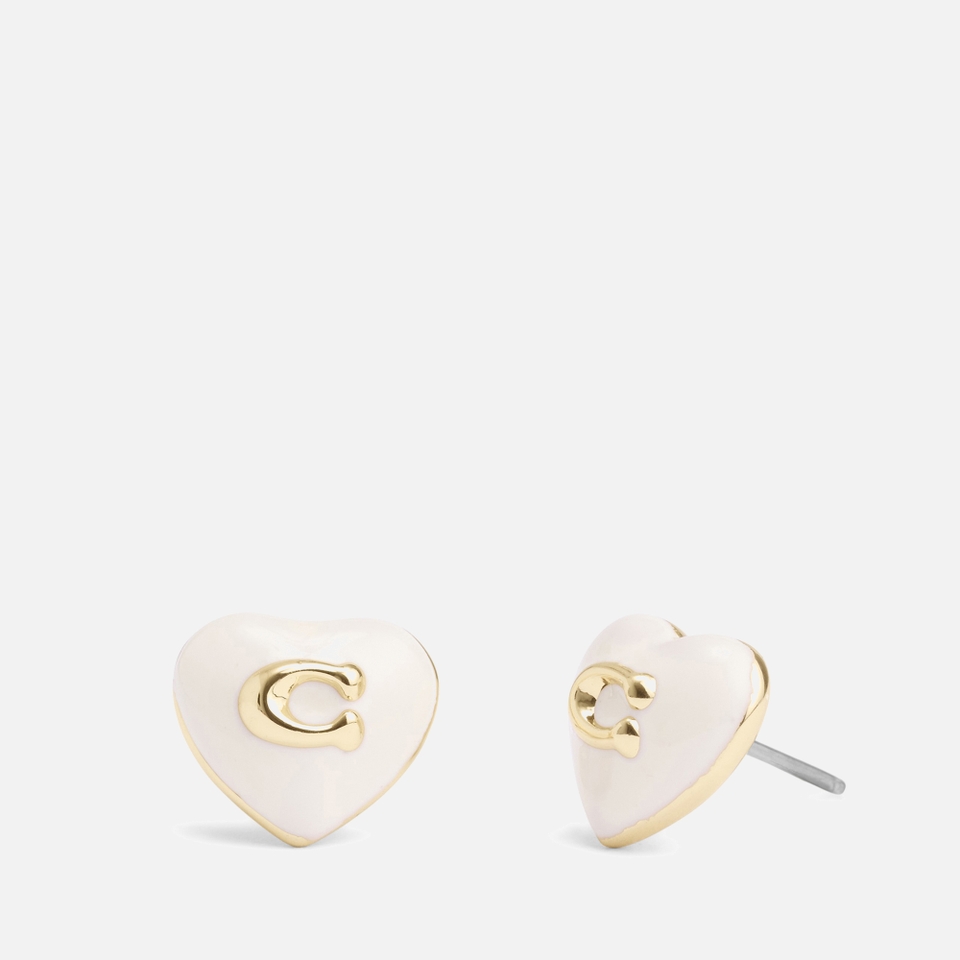 Coach Enamel Heart C Stud Boxed Gold-Tone Earrings