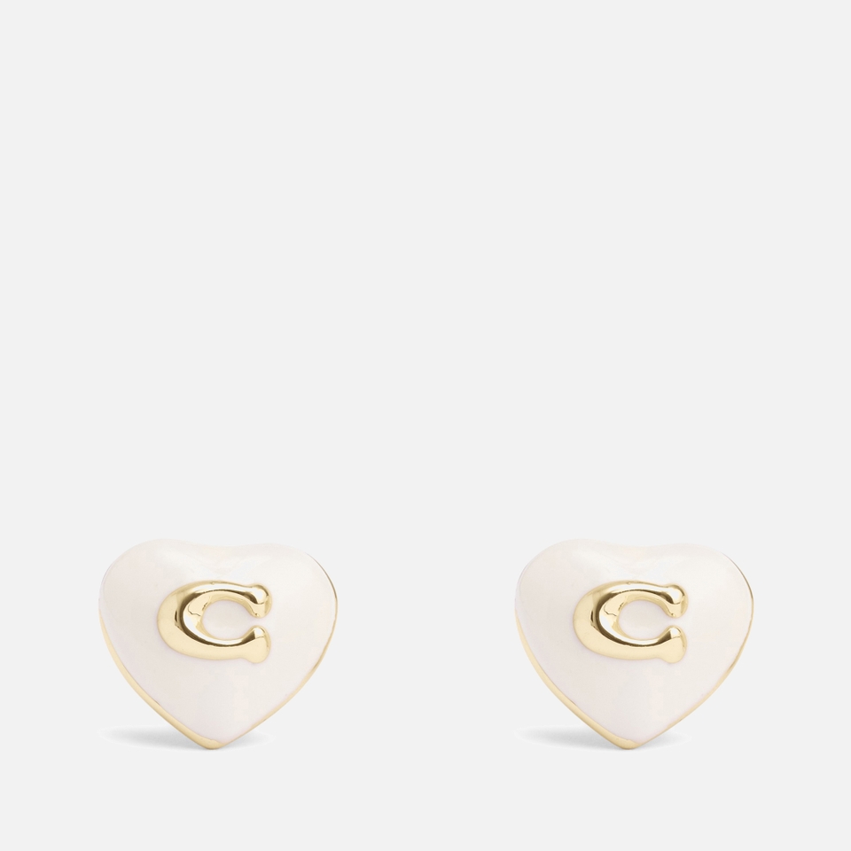 Coach Enamel Heart C Stud Boxed Gold-Tone Earrings