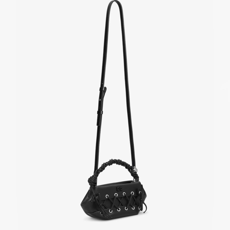 Ganni Eyelets Lace-Up Leather-Blend Small Bou Bag