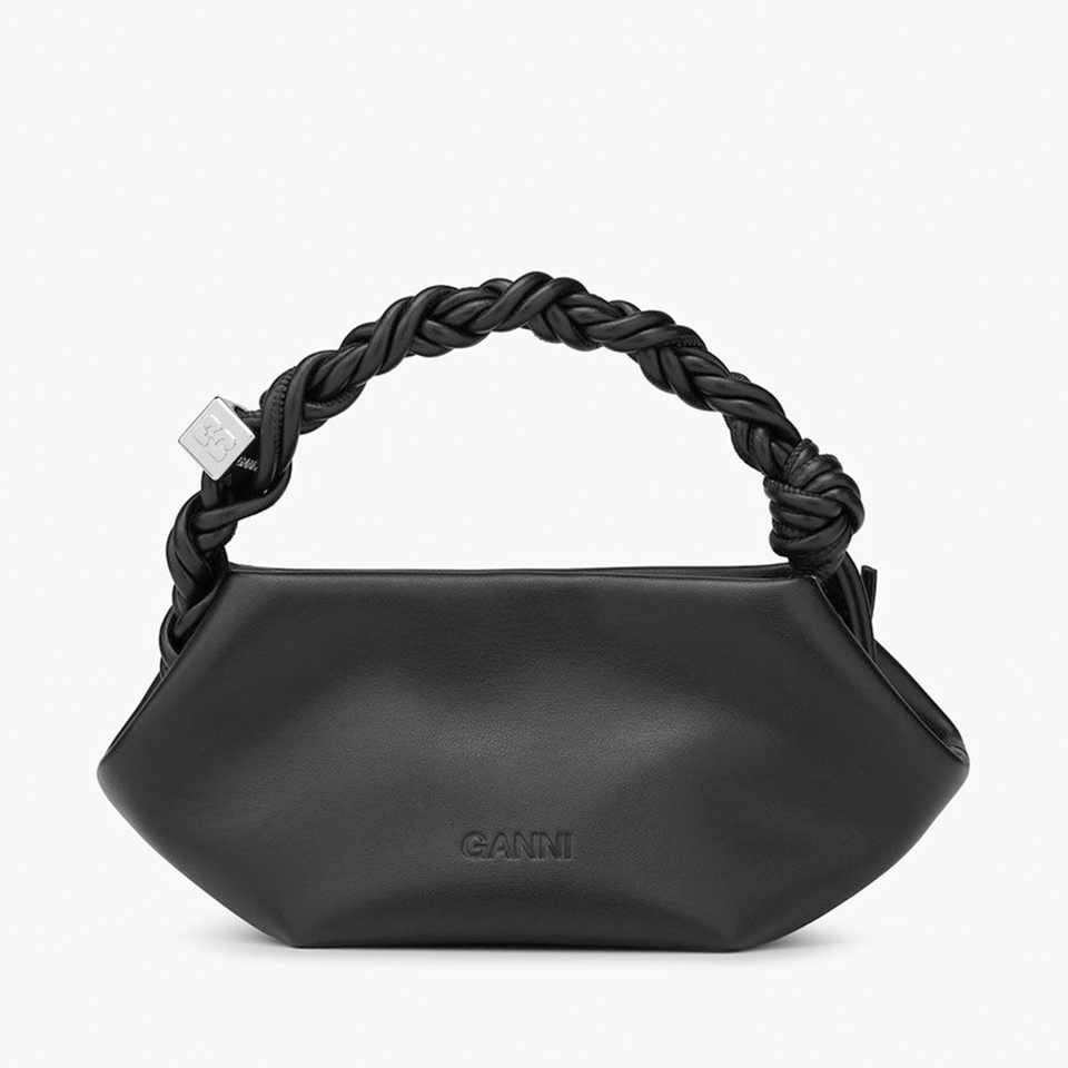 Ganni Eyelets Lace-Up Leather-Blend Small Bou Bag