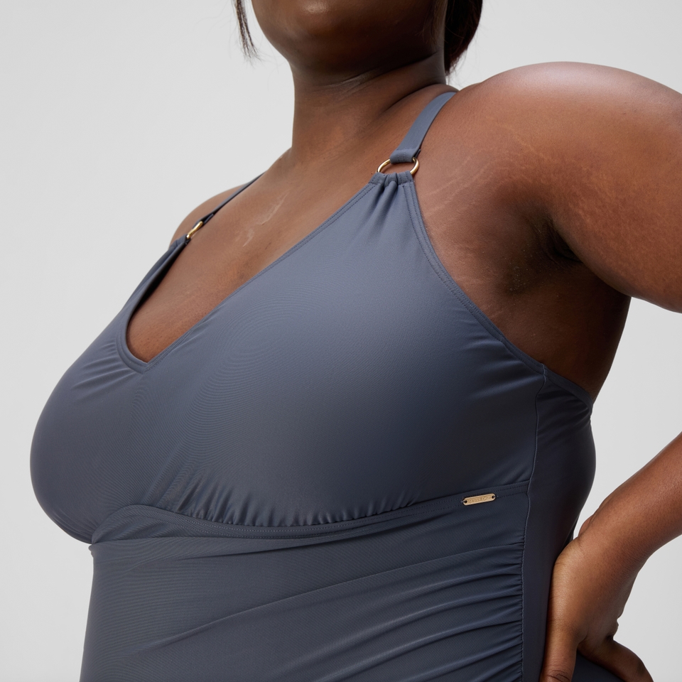 Women's Plus Size Shaping V Neck Swimsuit Gray