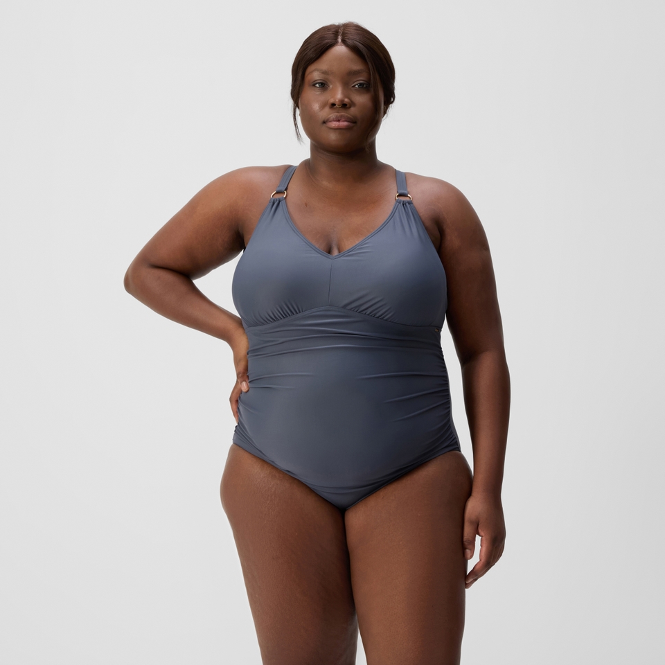 Women's Plus Size Shaping V Neck Swimsuit Gray