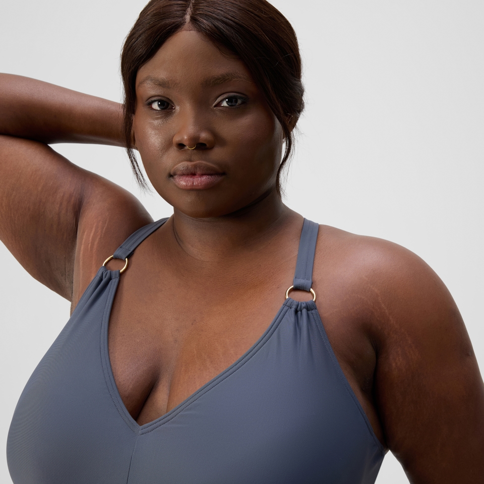 Women's Plus Size Shaping V Neck Swimsuit Gray
