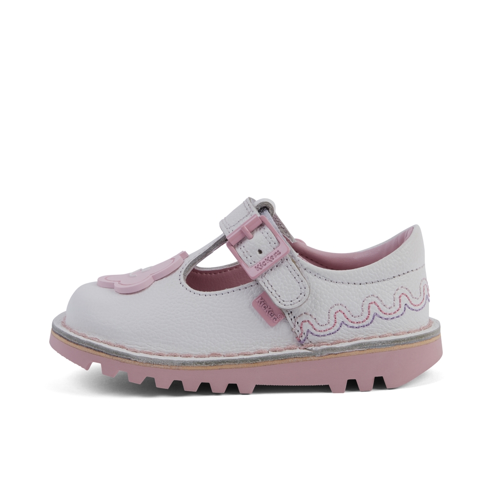 Infant Girl's T-Bar Wave Leather White
