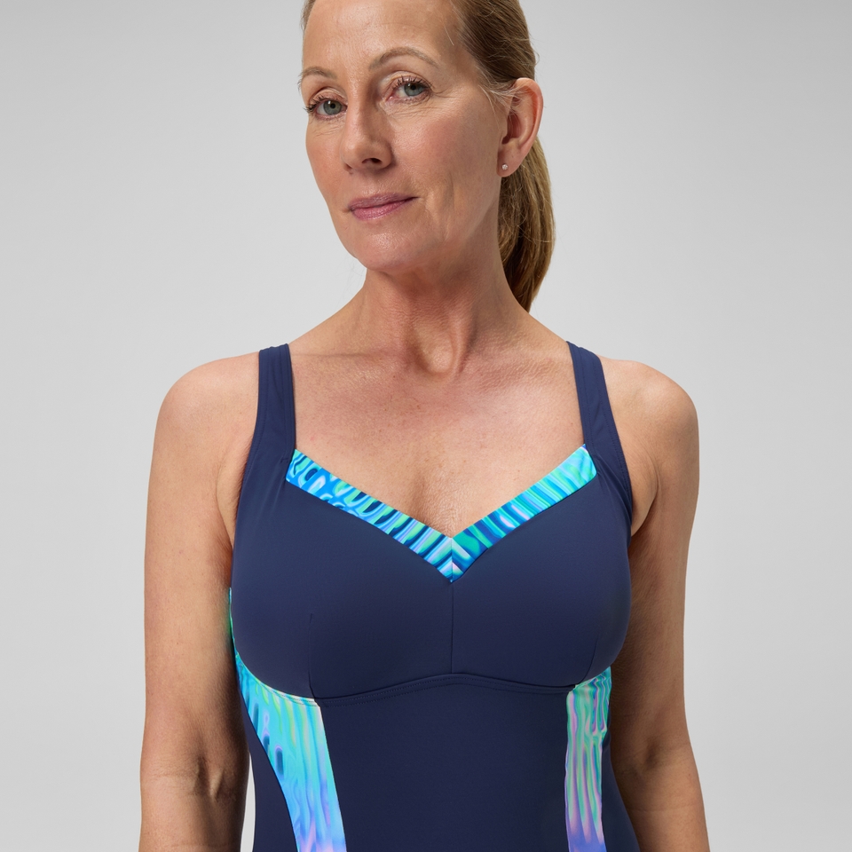 Maillot de bain Femme LunaElustre galbant imprimé bleu marine/vert