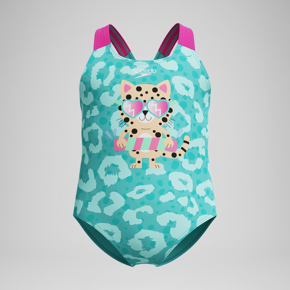 Kleinkinder Mädchen Learn to Swim Badeanzug mit Print Türkis