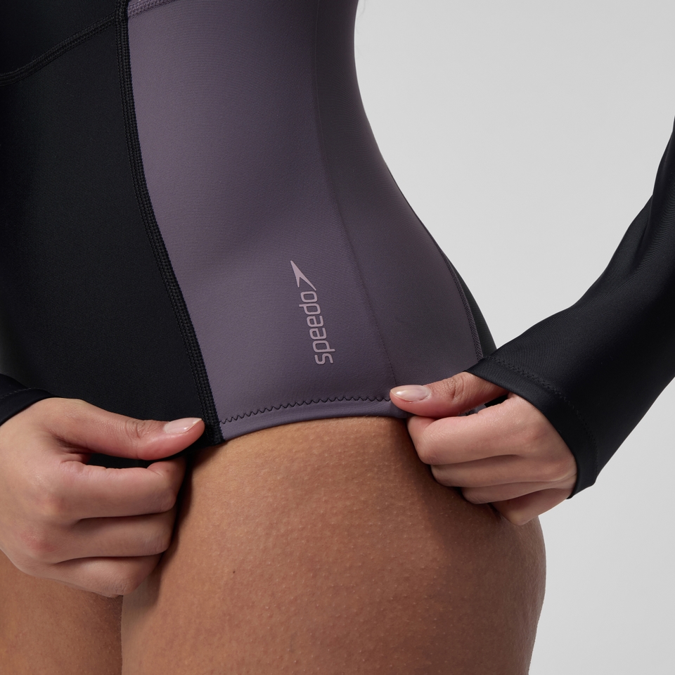 Women's Long Sleeve Zip Back Swimsuit Black/Dark Grey